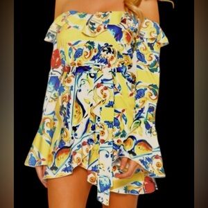 CuteVibrant Off-Shoulder Dress with Colorful Print pretty little thing  (1)